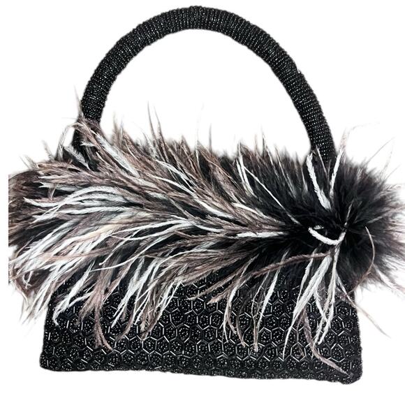 Y2K Beaded Feather Glam Mini Evening Bag Party Whimsigoth Statement Event - Picture 1 of 8